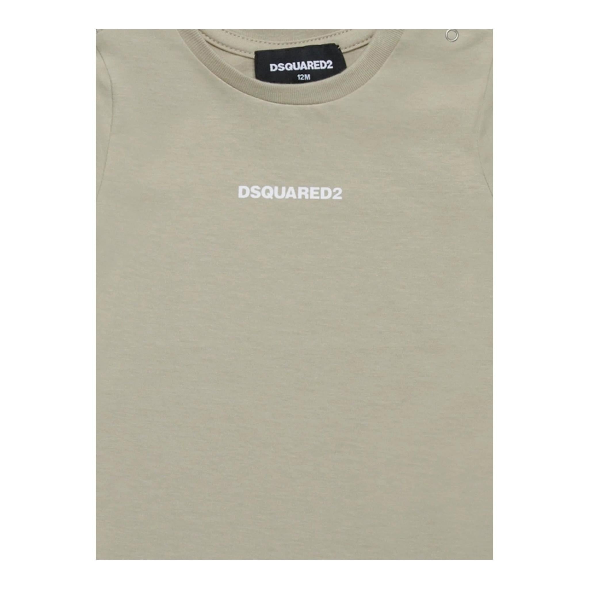 Dsquared2 T-Shirt Girocollo Tinta Unita con Stampa per Bambino DQ2853J BEIGE DSQUARED2 