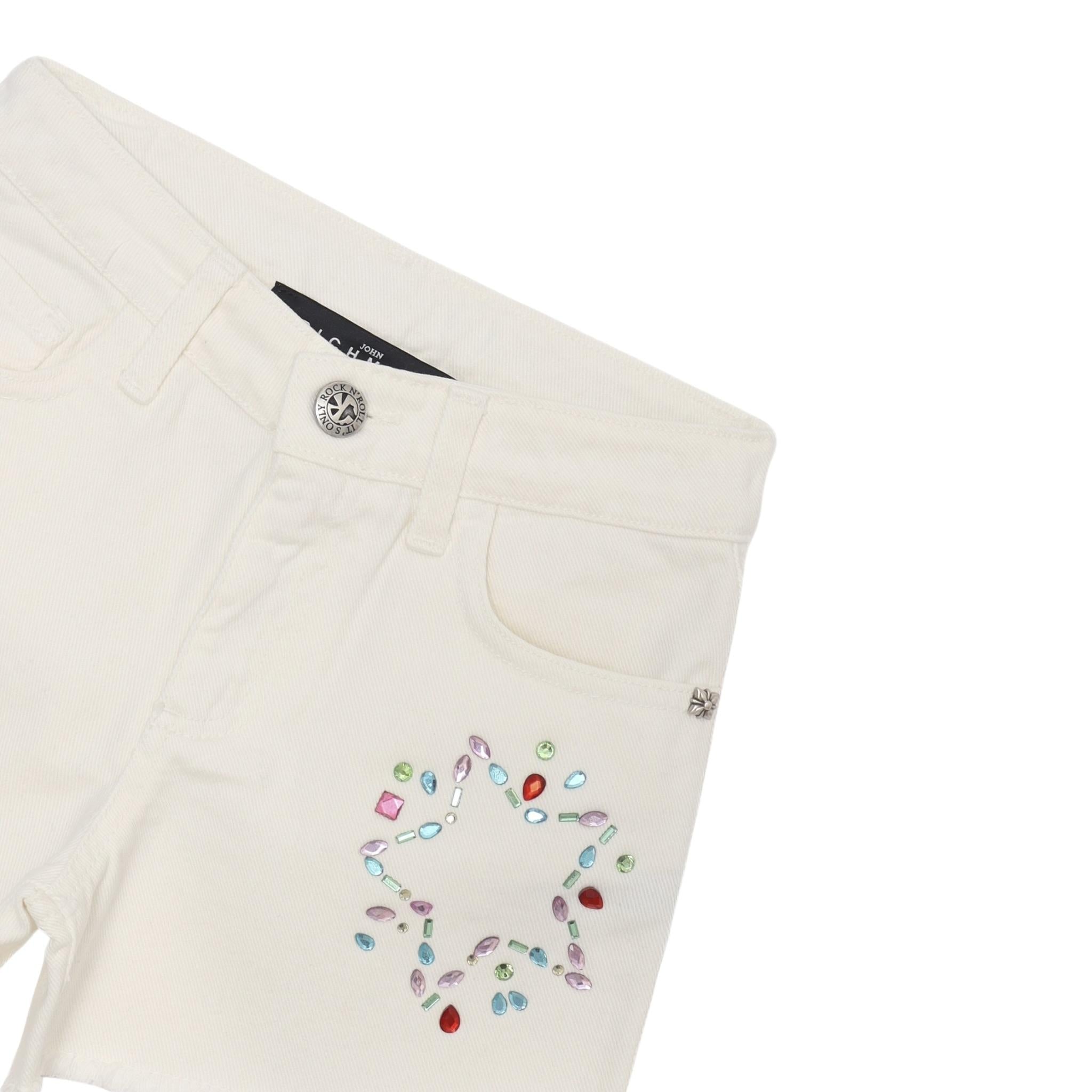 John Richmond Short In Denim Tinta Unita con Brillantini per Bambina RGP25181SH BIANCO JOHN RICHMOND 
