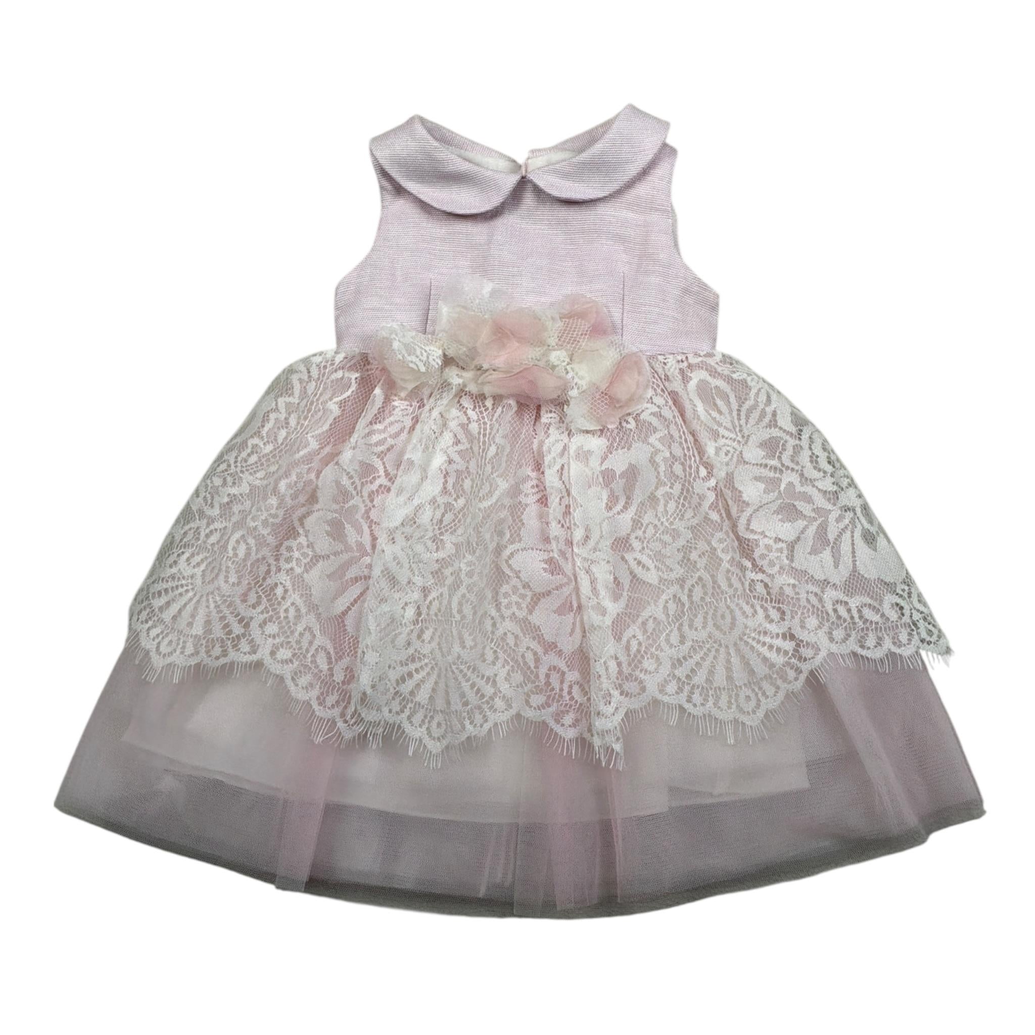 Colori Chiari Abito Giromanica con Ricami Rosa per Neonata FN105861 ROSA COLORI CHIARI 