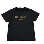 Balmain T-Shirt Girocollo Tinta Unita con Stampa per Neonato BW8541X NERO BALMAIN 