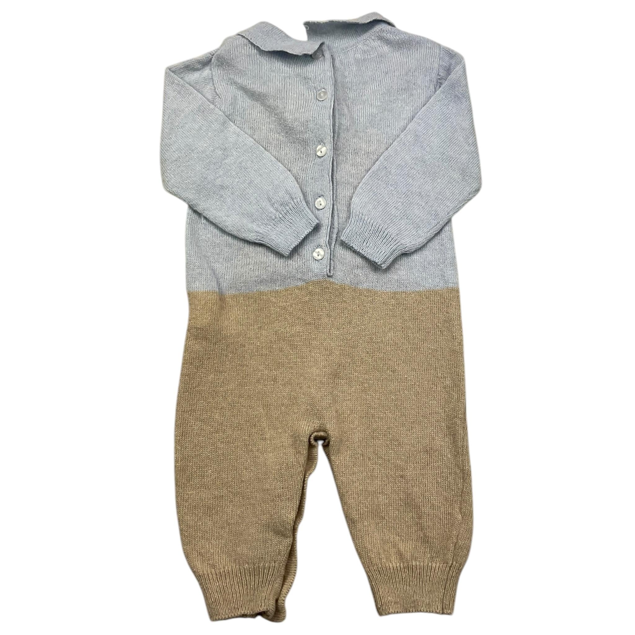 LE BEBE' tutina in maglia bicolore cn ricami orsi Azzurro/beige per Neonato LBB5102 AZZURRO/BEIGE LE BEBE' 