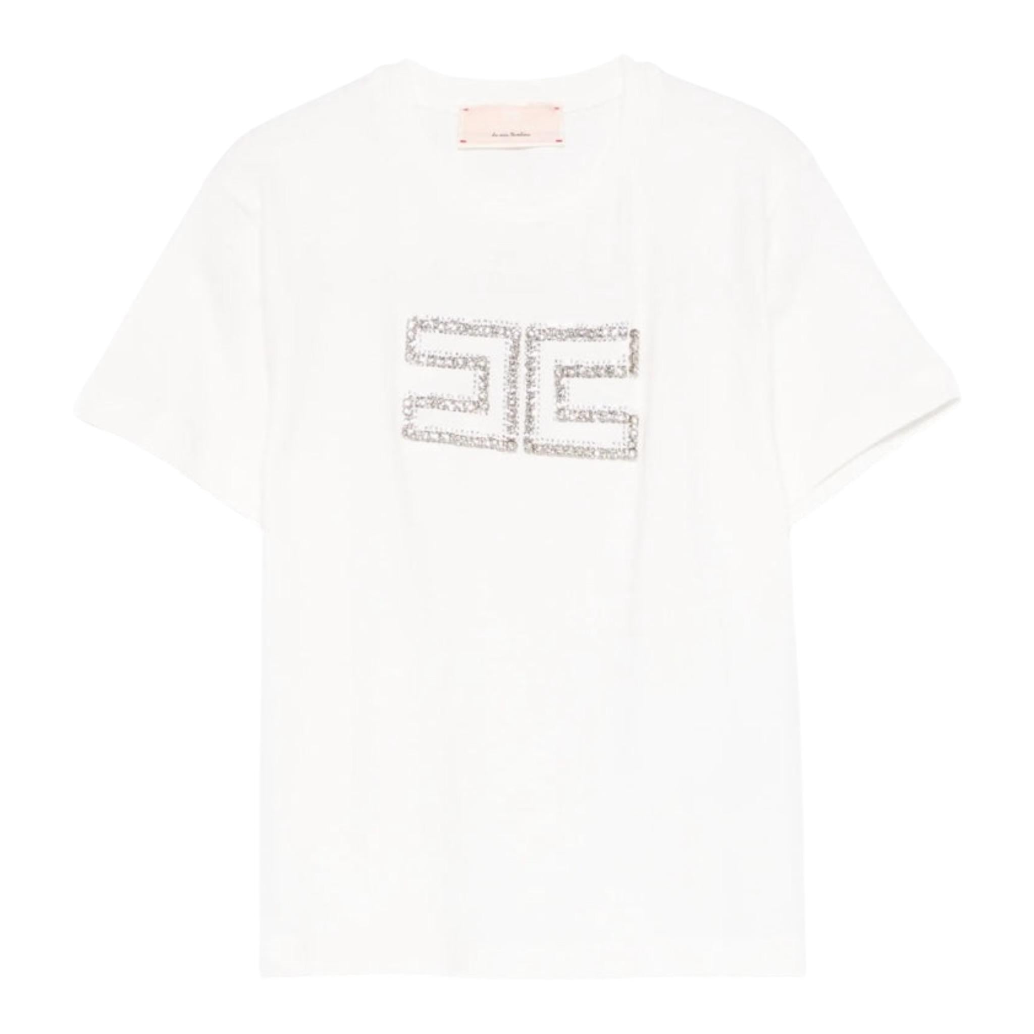 Elisabetta Franchi T-Shirt Girocollo Tinta Unita con Applicazioni Brillantini per Bambina EFTS239X BIANCO ELISABETTA FRANCHI 