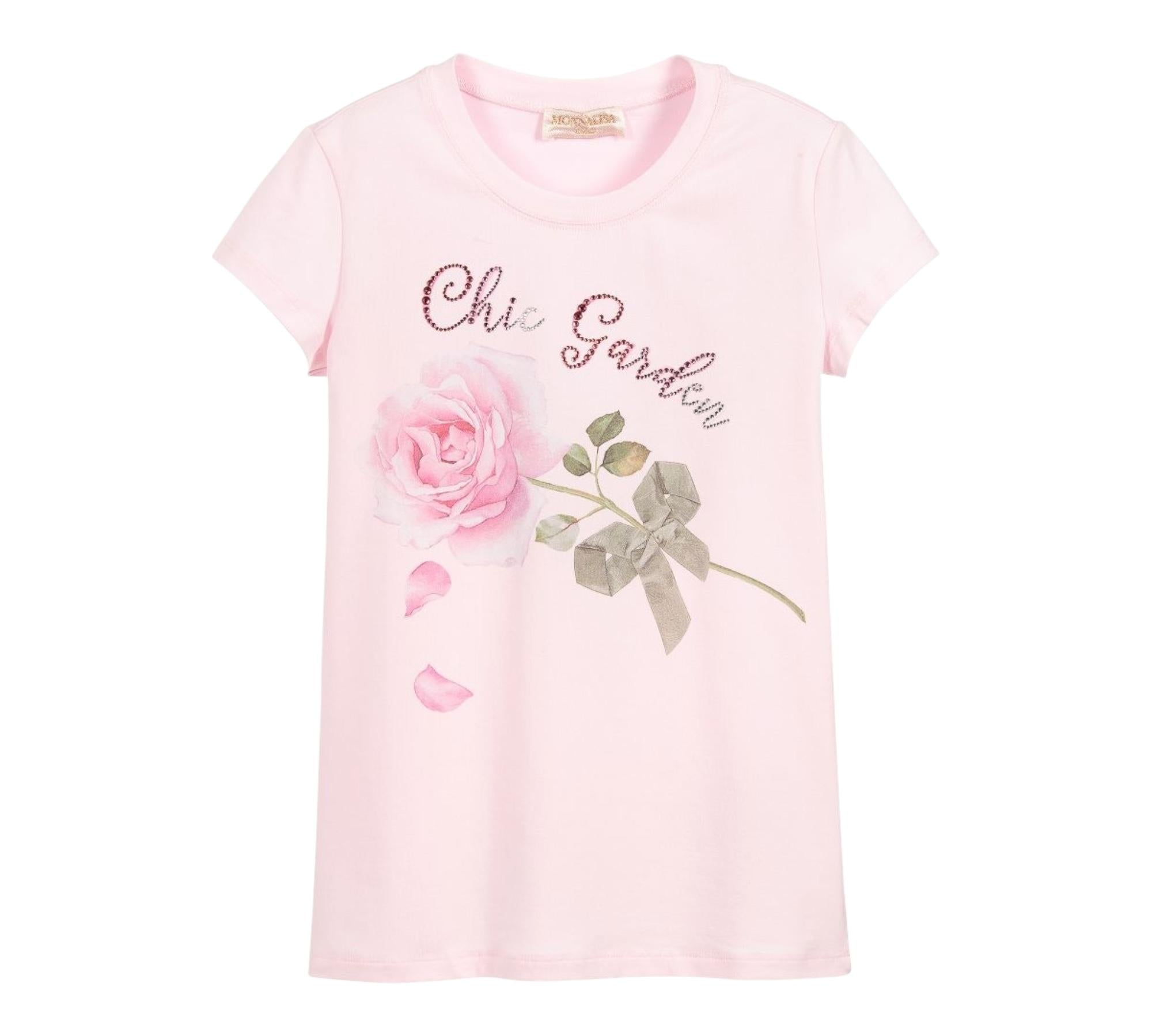 Monnalisa T-Shirt Girocollo Tinta Unita con Stampa Rose per Bambina MNTHS ROSA MONNALISA 