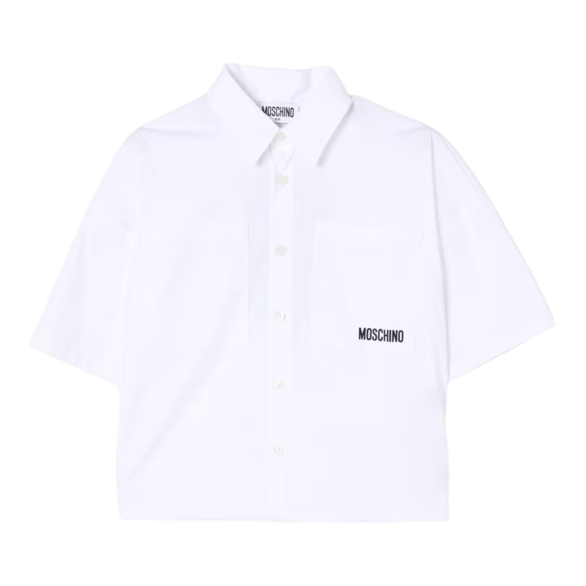 Moschino Camicia Mezza Manica Tinta Unita con Stampa per Bambina HUC01H BIANCO MOSCHINO 