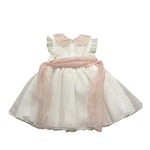 Barcellino Abito Cerimonia Tinta Unita con Tulle E Colletto In Contrasto per Neonata 12073 BIANCO BARCELLINO 