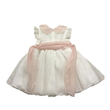 Barcellino Abito Cerimonia Tinta Unita con Tulle E Colletto In Contrasto per Neonata 12073 BIANCO BARCELLINO 