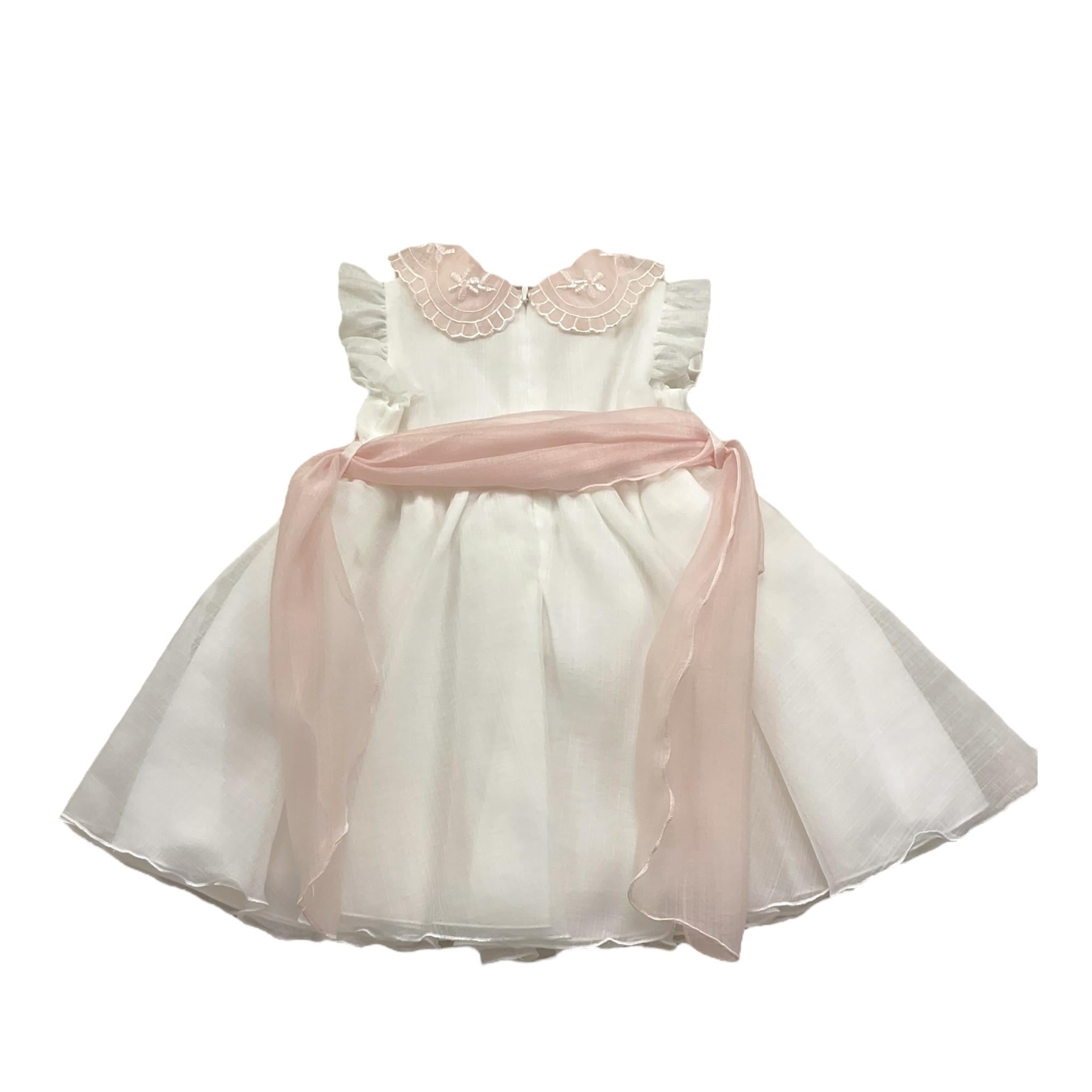 Barcellino Abito Cerimonia Tinta Unita con Tulle E Colletto In Contrasto per Neonata 12073 BIANCO BARCELLINO 