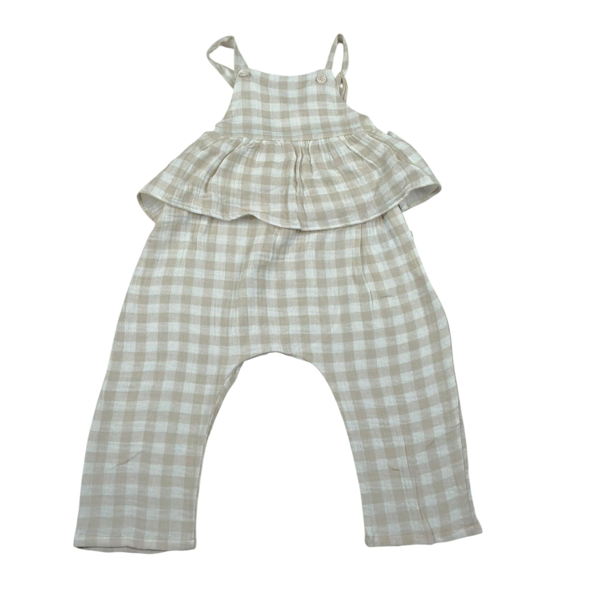 Petit Indi Tuta Intera Bicolore con Fantasia A Quadri per Neonata SS25B2115X BIANCO/BEIGE PETIT INDI 