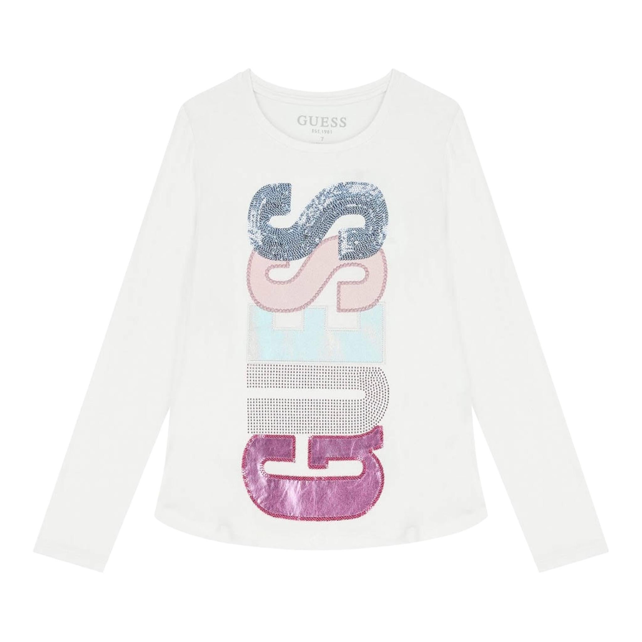 GUESS shirt girocollo tinta unita con stampa Bianco per Neonata K4YI06KAPO0 BIANCO GUESS 