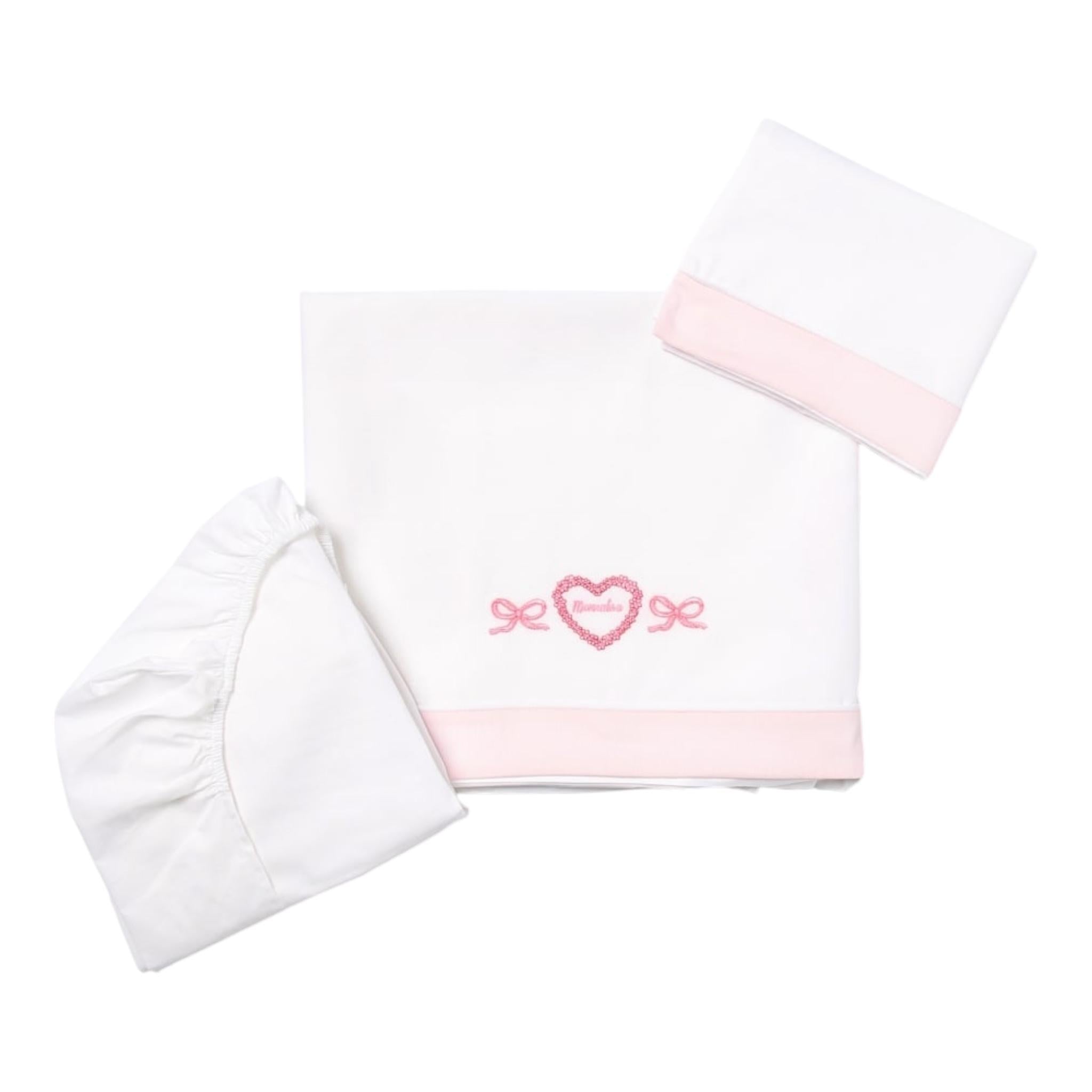 Monnalisa Set 3 Pezzi Lenzuola Tinta Unita con Stampa per Neonata 35D004 BIANCO MONNALISA 
