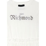 John Richmond Abito Mezza Manica tinta unita con Logo Bianco per Bambina RGP25106VE BIANCO JOHN RICHMOND 