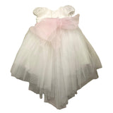 Sartoria Bramante Abito Mezza Manica Cerimoniale Con Tulle E Fascia In Vita In Contrasto Bianco Per Neonata