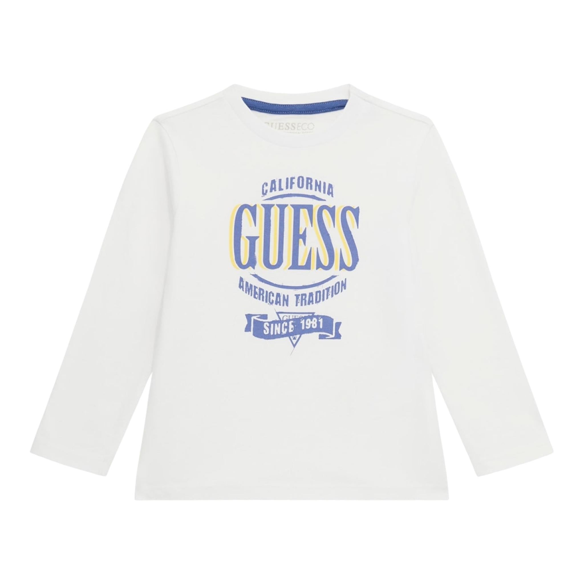 GUESS shirt girocollo tinta unita con stampa Bianco per Neonato N4YI30K8HM4 BIANCO GUESS 