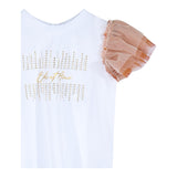 Odi Et Amo T-Shirt Girocollo Tinta Unita con Maniche In Tulle Bianco per Neonata