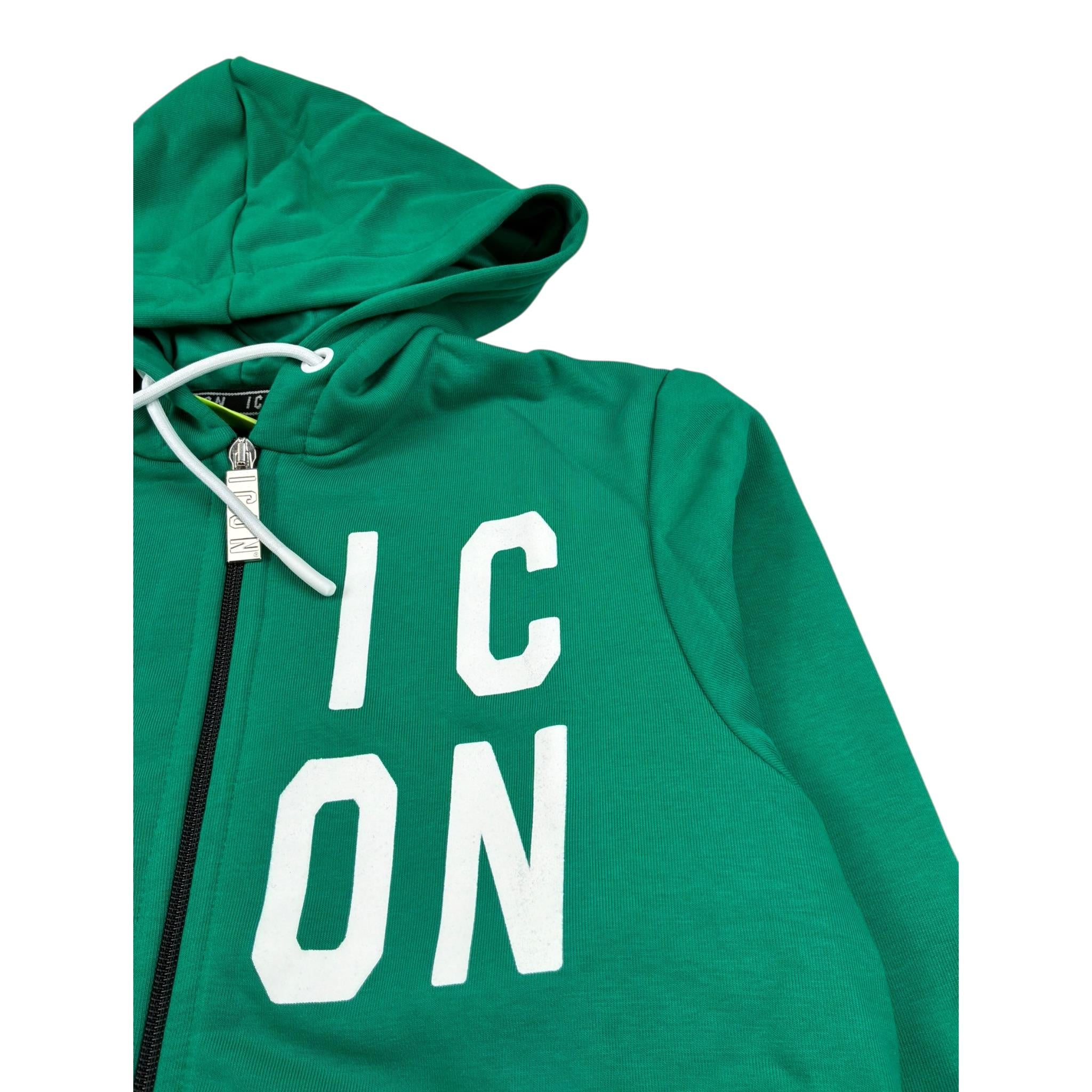 Icon Felpa con Zip E Cappuccio Tinta Unita con Logo per Bambino IBSW00493 VERDE ICON 