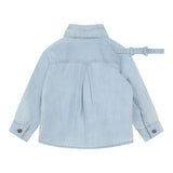 Carre'Ment Beau Camicia In Denim Tinta Unita Manica Lunga Con Papillon Azzurro Per Neonato