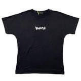 Disclaimer Schwarzes T-Shirt mit Kontrastdruck und Rundhalsausschnitt in Volltonfarbe für Jungen