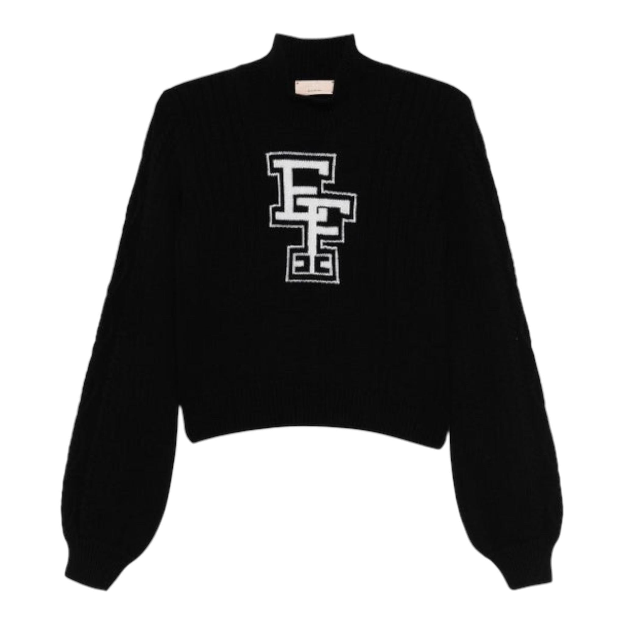 ELISABETTA FRANCHI maglia tinta unita collo alto con stampa Nero per Bambina EFMA141 NERO ELISABETTA FRANCHI 