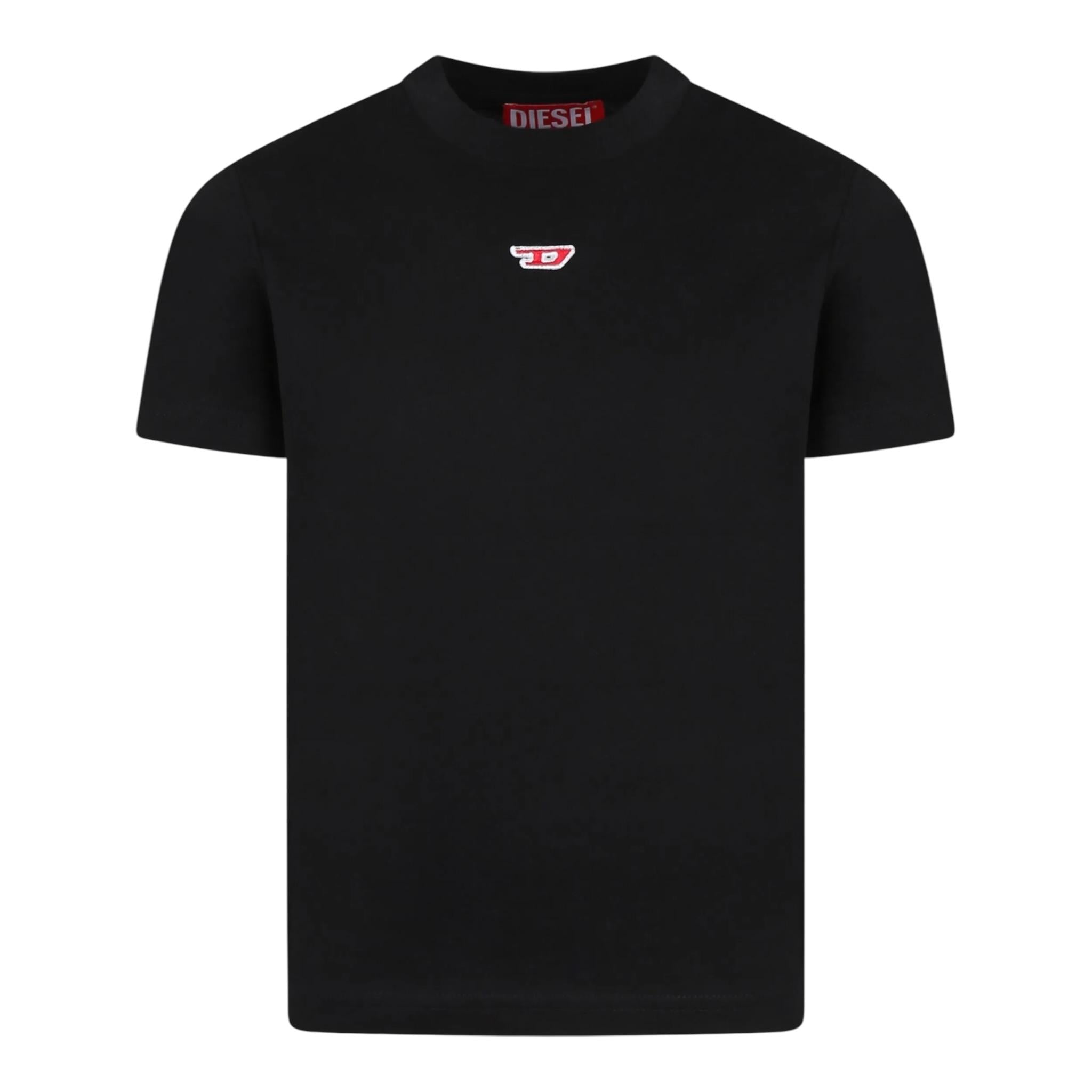 Diesel T-Shirt Girocollo Tinta Unita con Stampa per Bambino J02237XX NERO DIESEL 