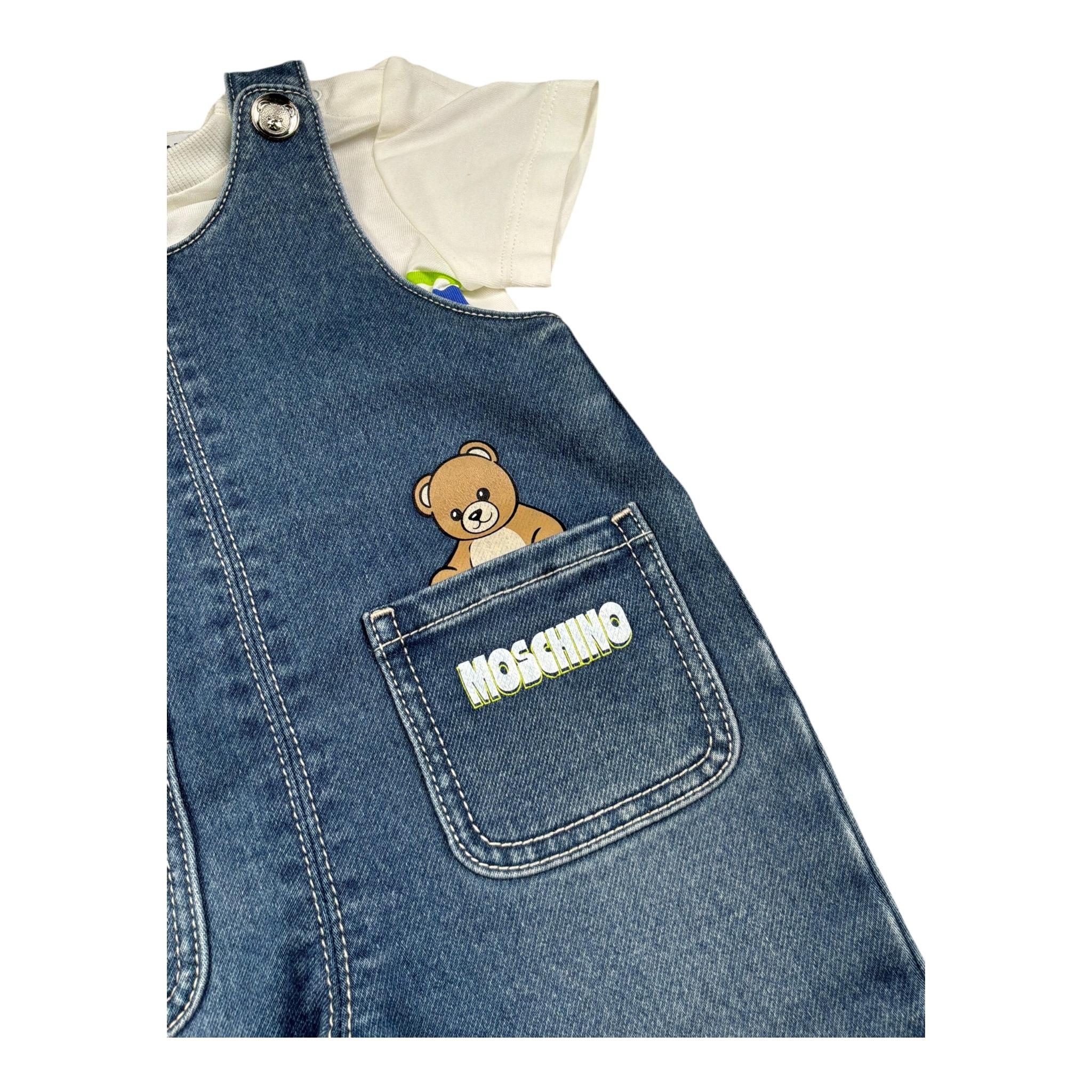 Moschino Completo 2 Pezzi T-Shirt-Salopette In Denim per Neonato MUG01P BIANCO MOSCHINO 