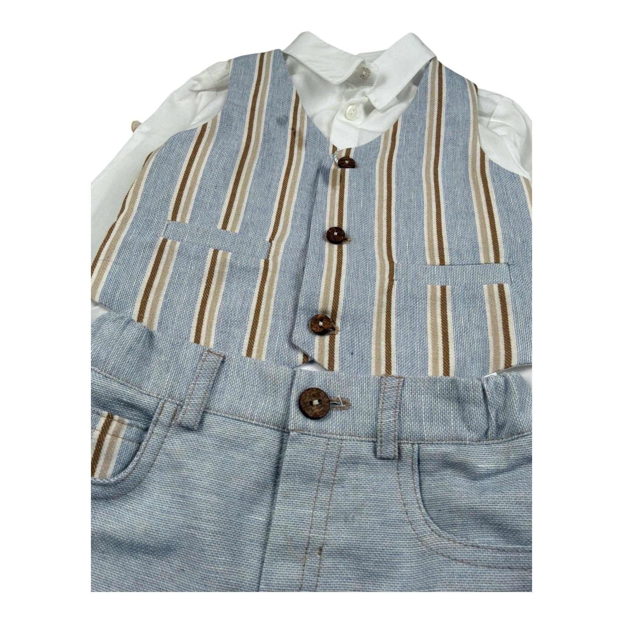 Barcellino Complet 4 Pezzi Camcia-Bermuda-Gilet-Papillon per Neonato 120111 AZZURRO BARCELLINO 