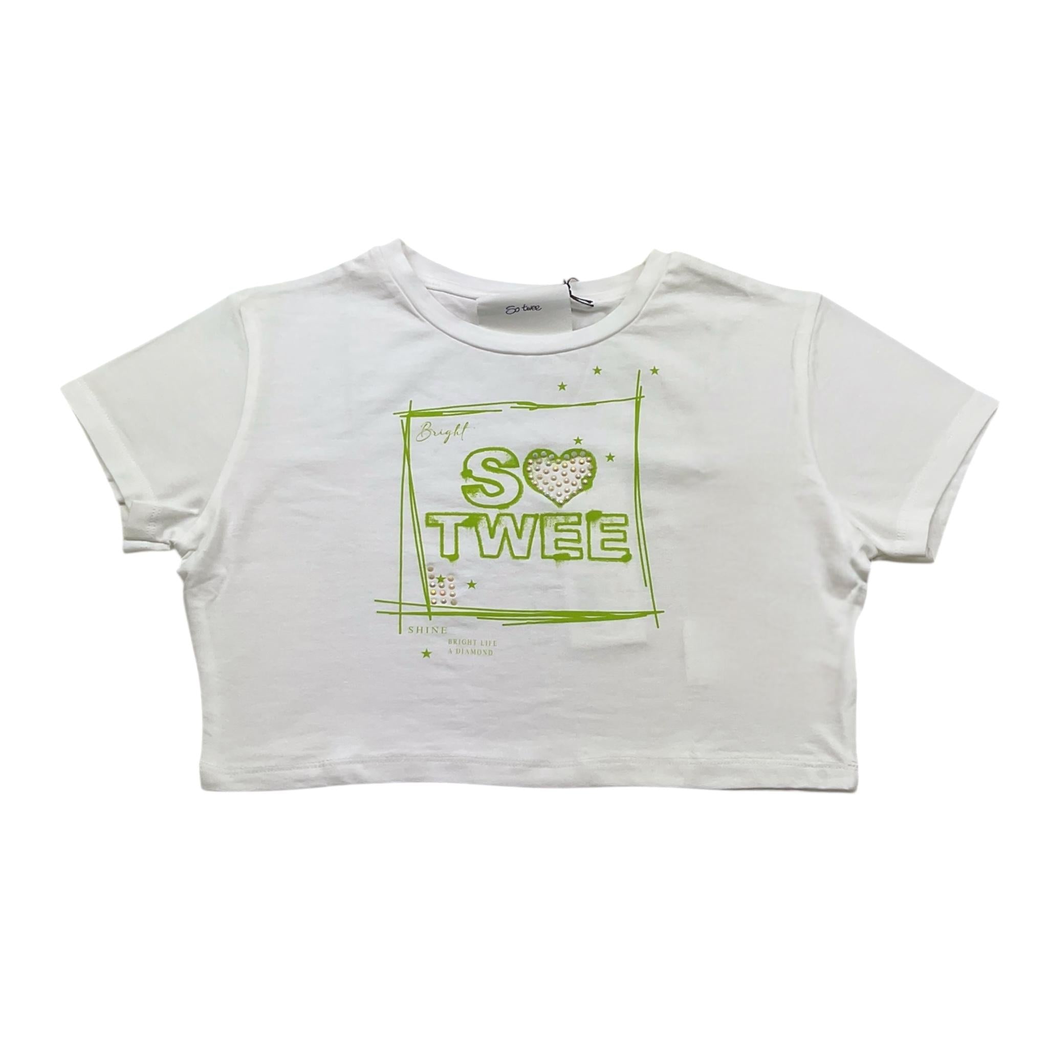 So Twee By Miss Grant T-Shirt Girocollo Tinta Unita con Brillantini per Bambina ST0066 BIANCO SO TWEE BY MISS GRANT 