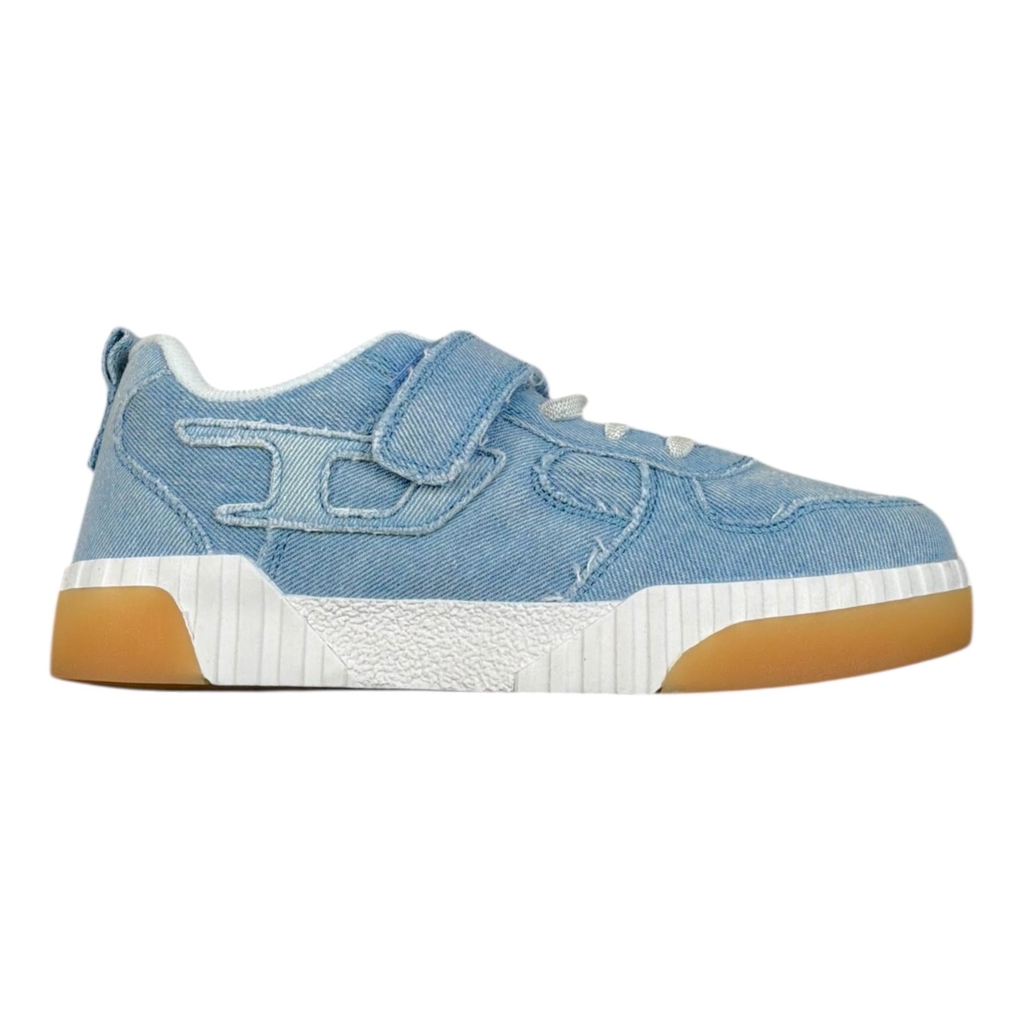 Diesel Sneaker In Denim Tinta Unita con Lacci E Strappo per Bambino BC0597 AZZURRO DIESEL 