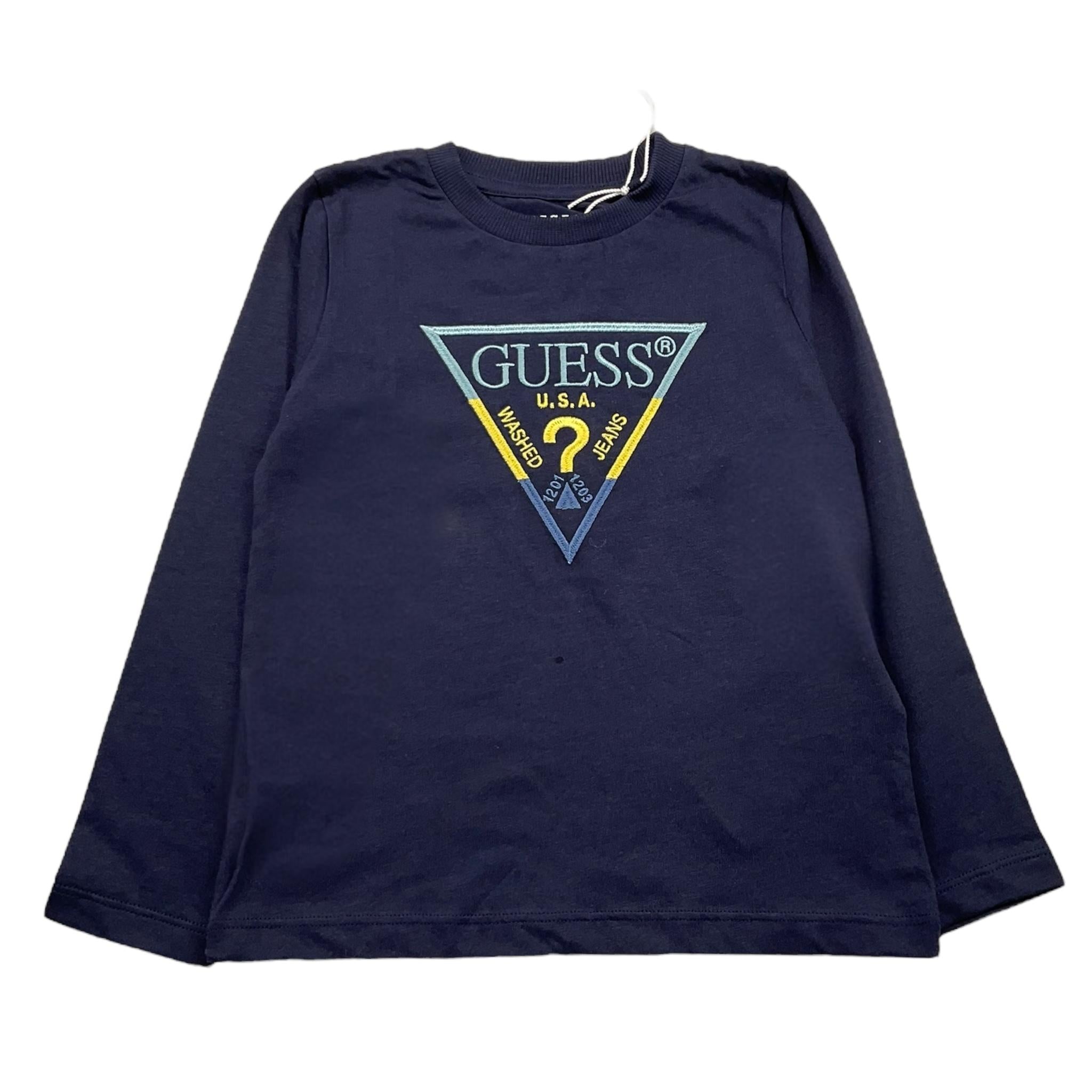 GUESS shirt girocollo tinta unita ocn logo Blu per Bambino N4YI36K8HM4X BLU GUESS 