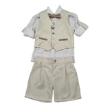 Never Too Completo 4 Pezzi Camicia-Bermuda-Gilet-Papillion per Bambino GM2234B BEIGE NEVER TOO 