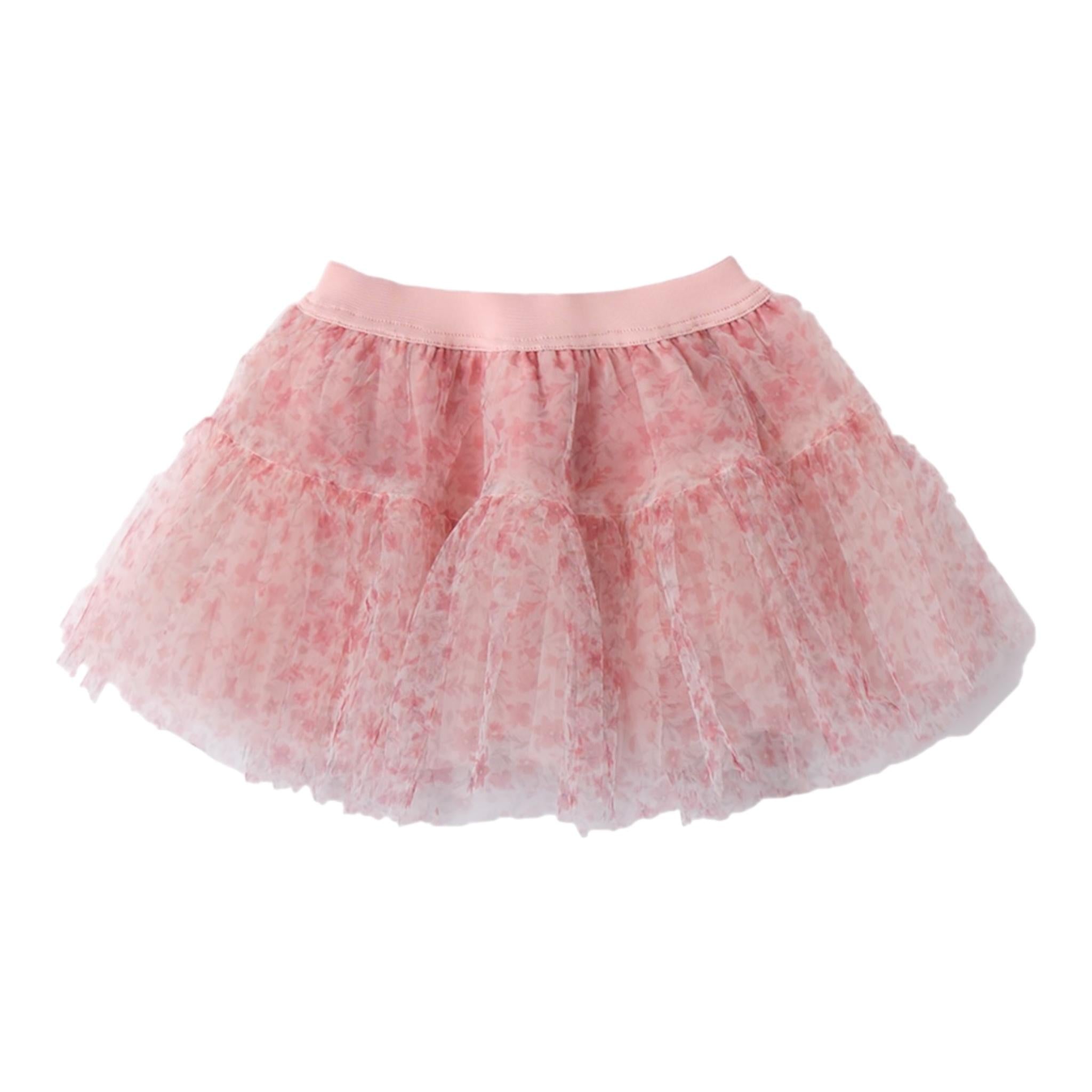 MINI BANDA gonna tinta unita con tulle e fantasia fiori Rosa per Neonata 3A746 ROSA MINI BANDA 