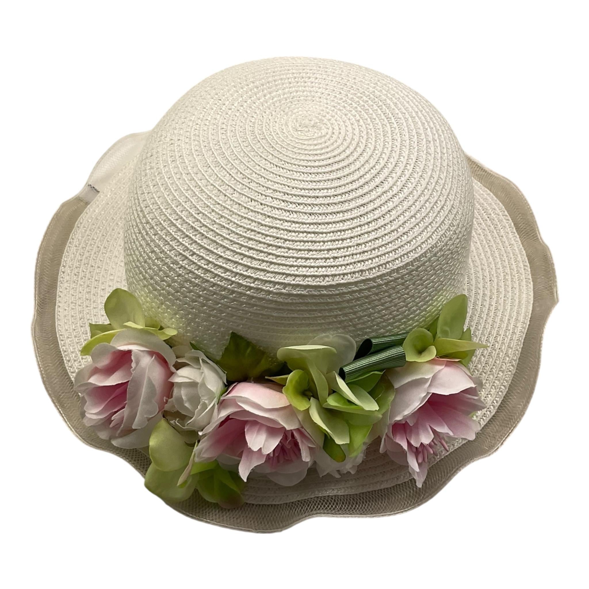 Colori Chiari Cappello In Paglia Tinta Unita con Applicaizoni per Neonata FN998219 PANNA COLORI CHIARI 