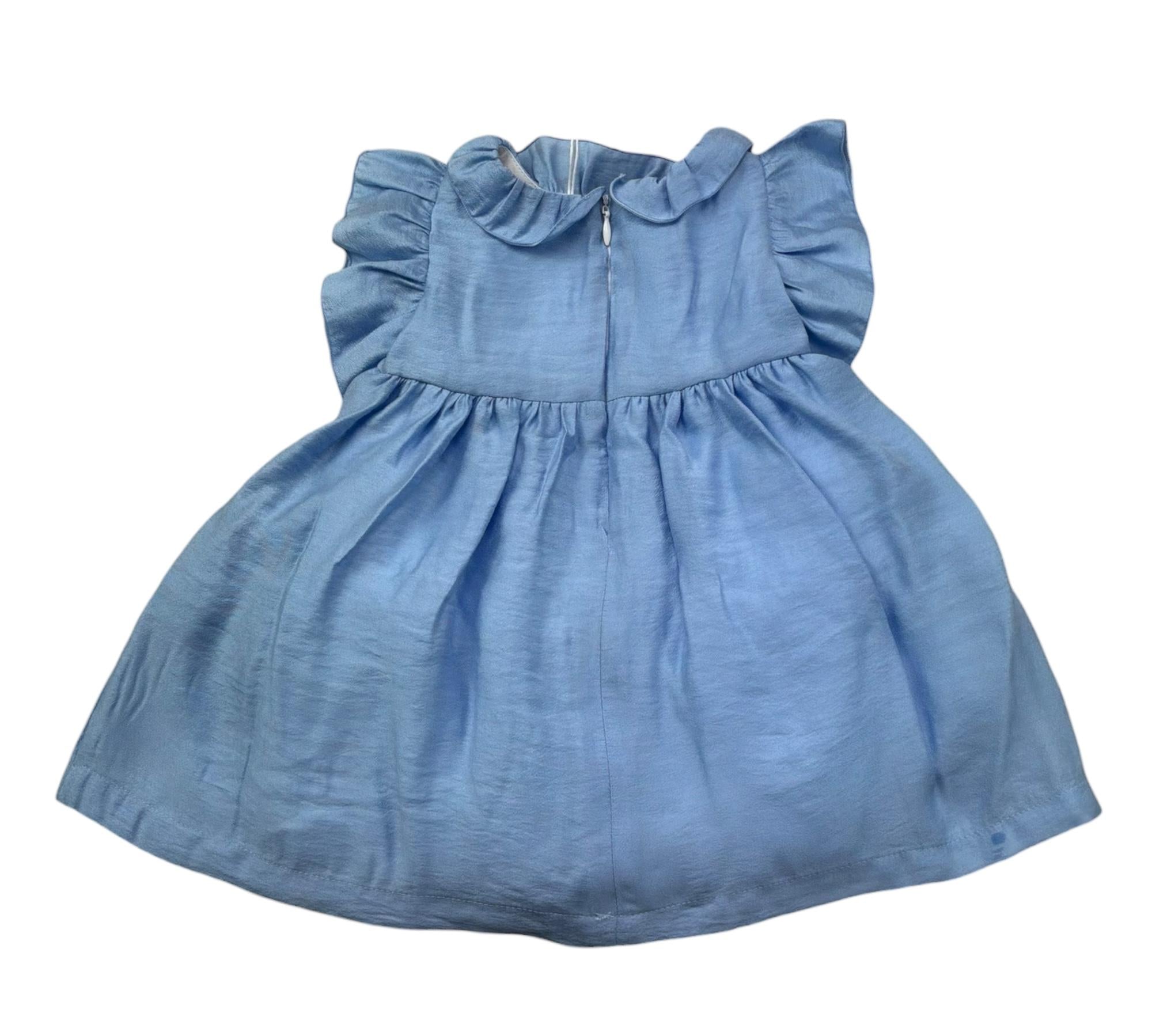 Le Bebe Abito Mezza Manica Tinta Unita con Ricami per Neonata LBG6371 AZZURRO LE BEBE 