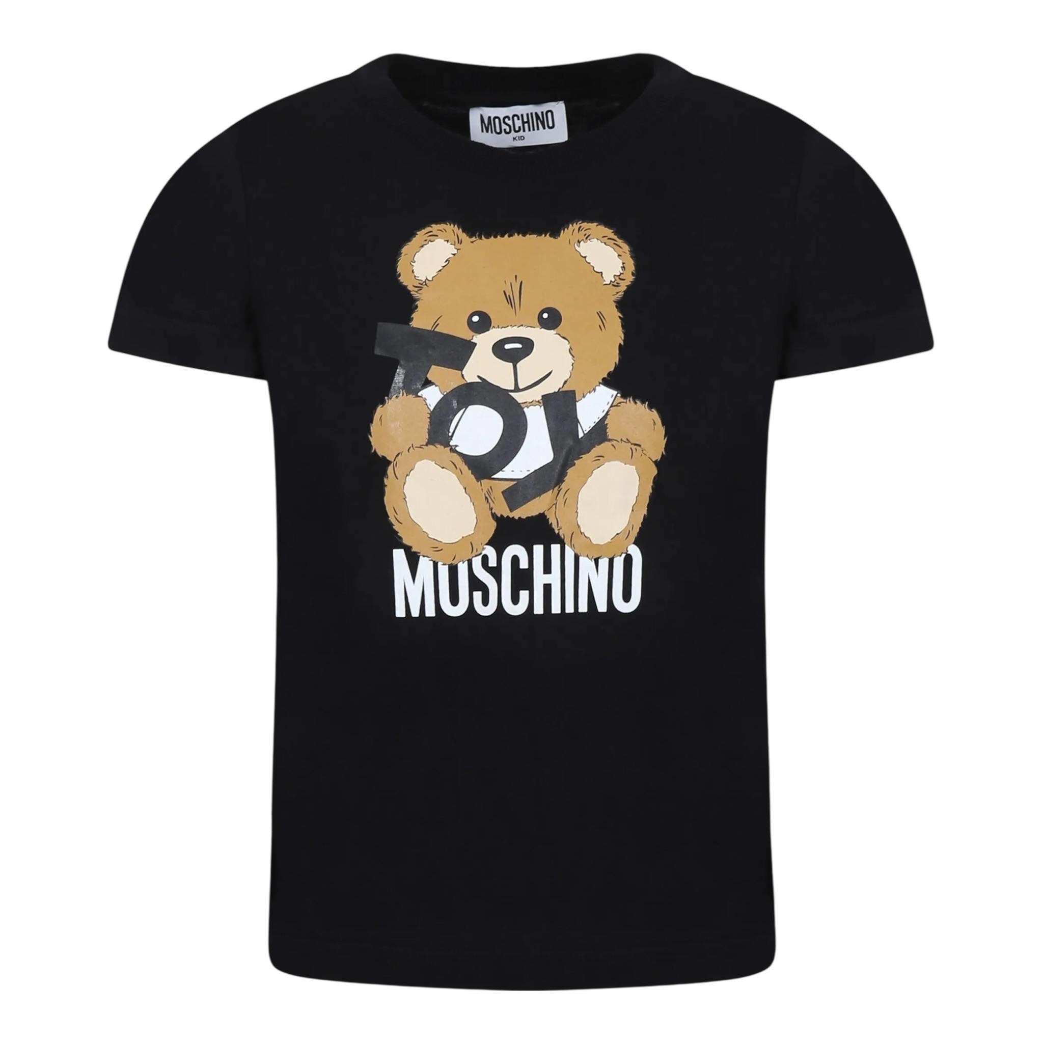 Moschino T-Shirt Girocollo tinta unita con Orso Nero per Bambino H9M04KX NERO MOSCHINO 