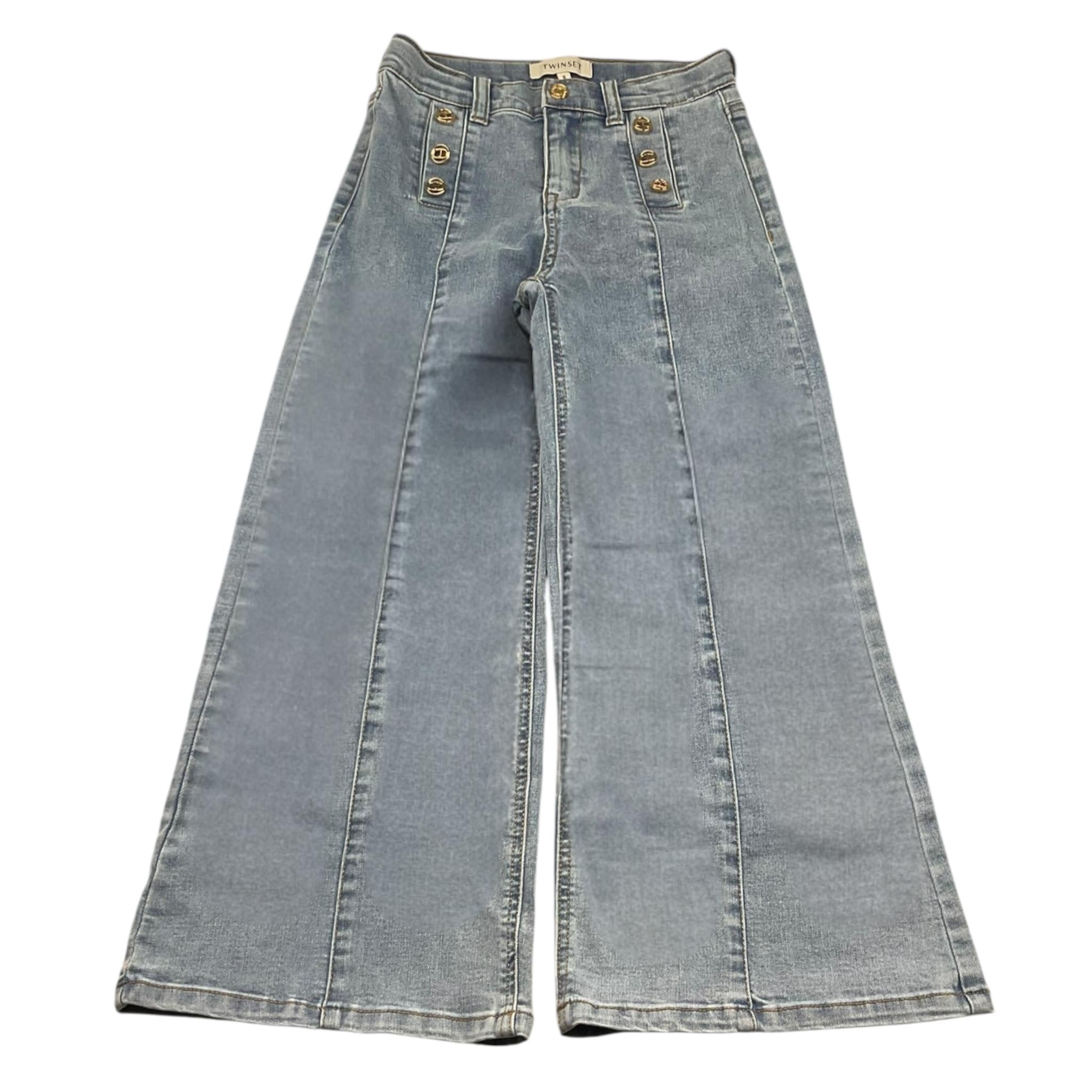 Twinset Jeans Tinta Unita Modello A Palazzo con Tasche Americane per Bambina 251GJ2541 AZZURRO TWINSET 