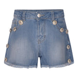 Odi Et Amo Short In Denim Tinta Unita Con Applicazioni Azzurro Per Bambina