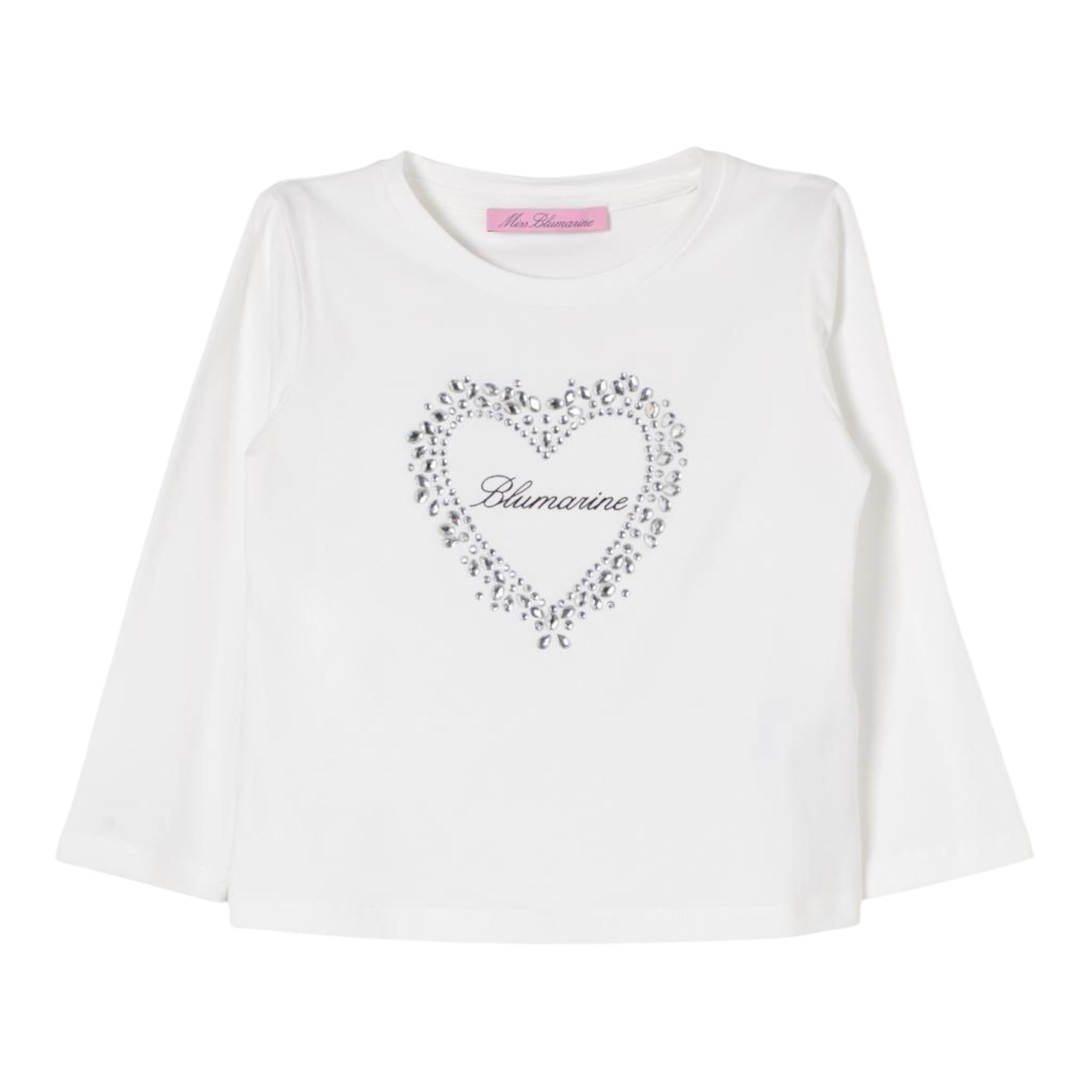 MISS BLUMARINE shirt girocollo tinta unita con stampa brillantinata Bianco per Bambina IF4127 BIANCO MISS BLUMARINE 