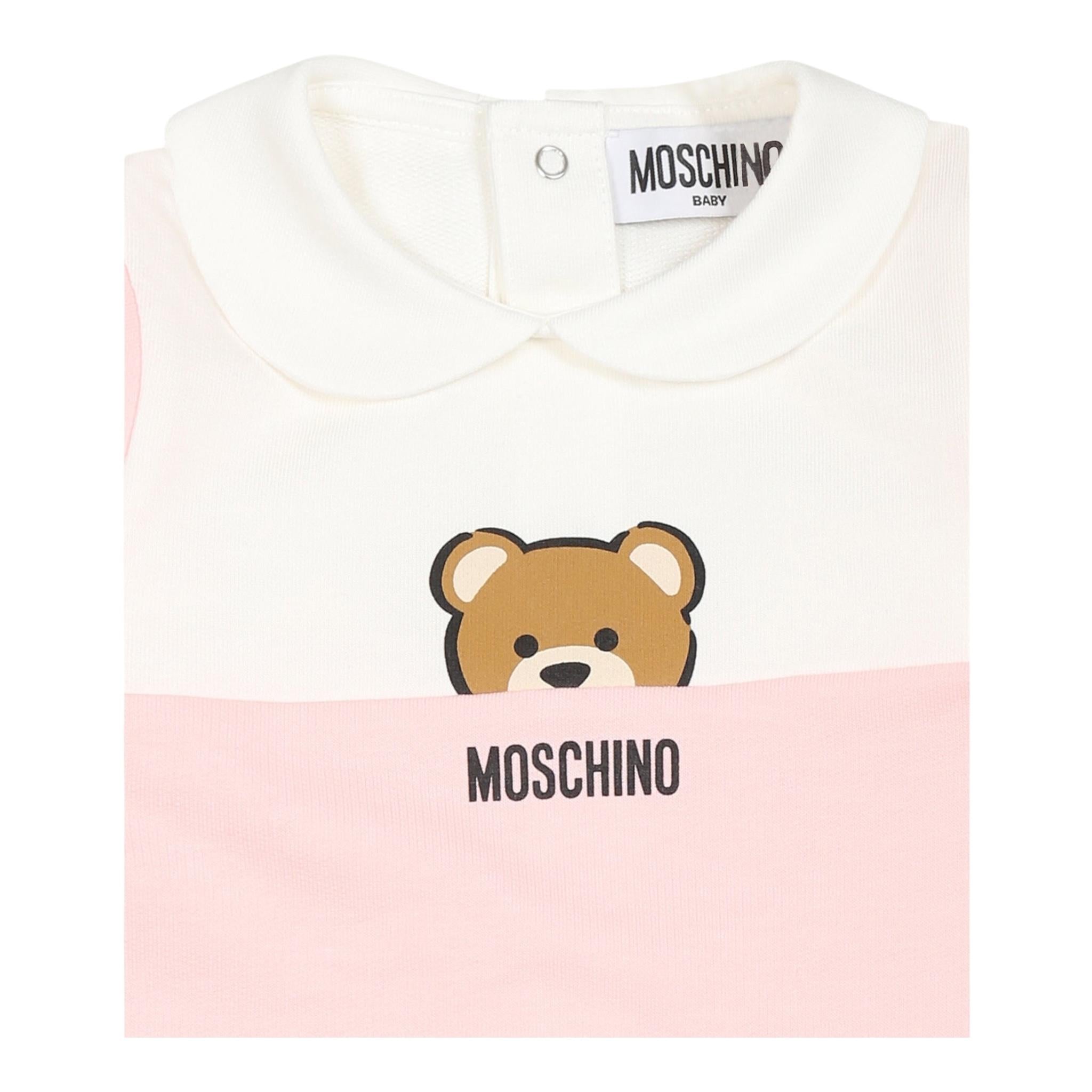 Moschino Tutina Bicolore con Stampa per Neonata MUY07F ROSA MOSCHINO 