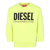 Diesel Felpa Chiusa Girocollo Tinta Unita Con Stampa In Contrasto Giallo Fluo Per Bambino