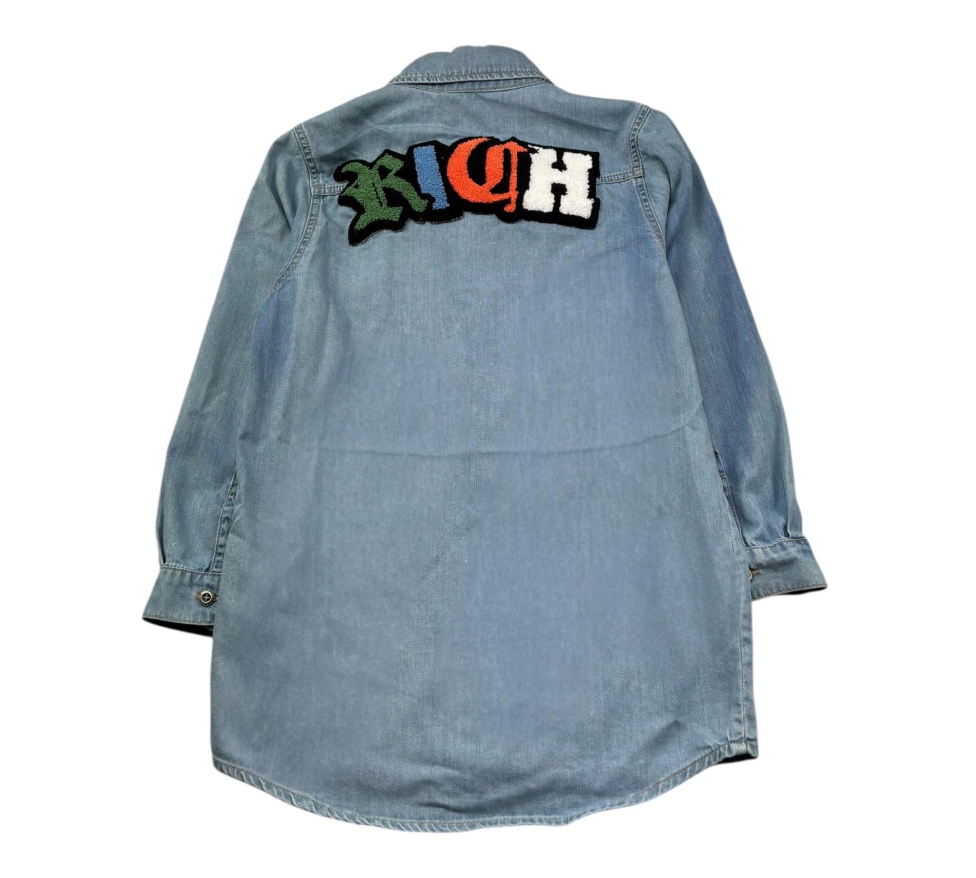 John Richmond Camicia Manica Lunga In Denim con Logo per Bambino RGP26057CA AZZURRO JOHN RICHMOND 