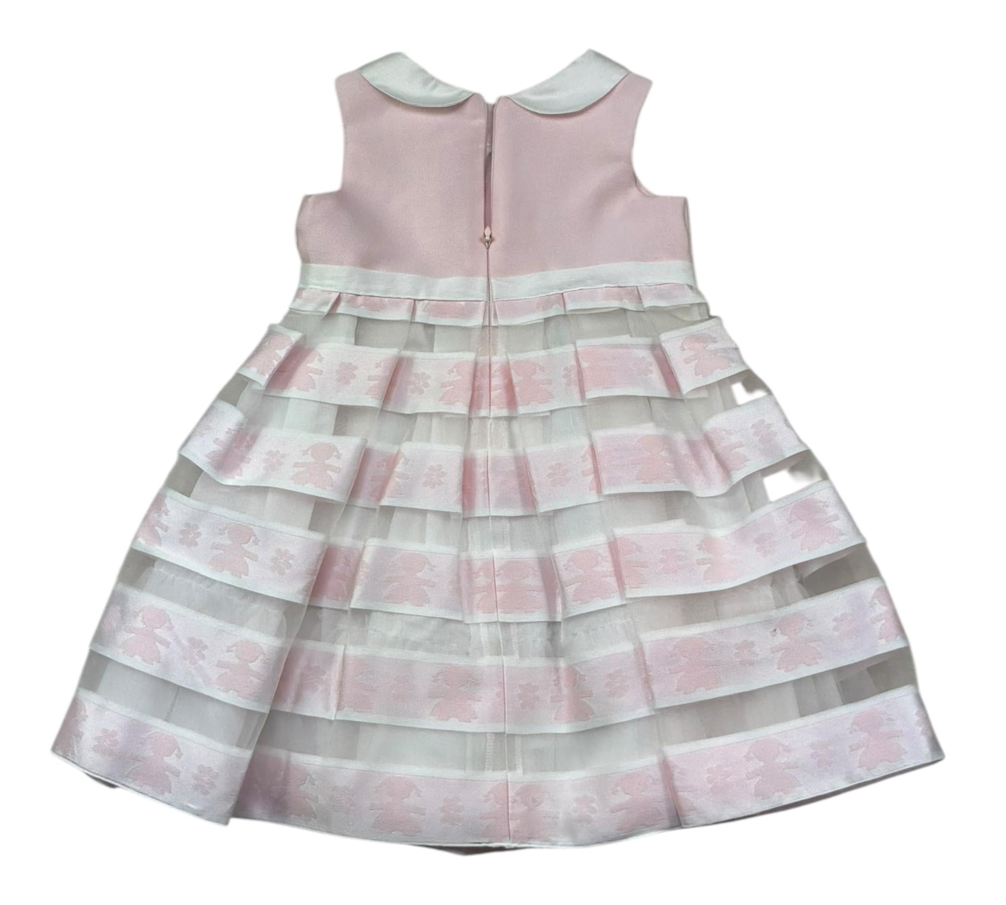 Le Bebe Abito Giromanica Tinta Unitacon Ricami Logo per Neonata LBG0758N ROSA LE BEBE 