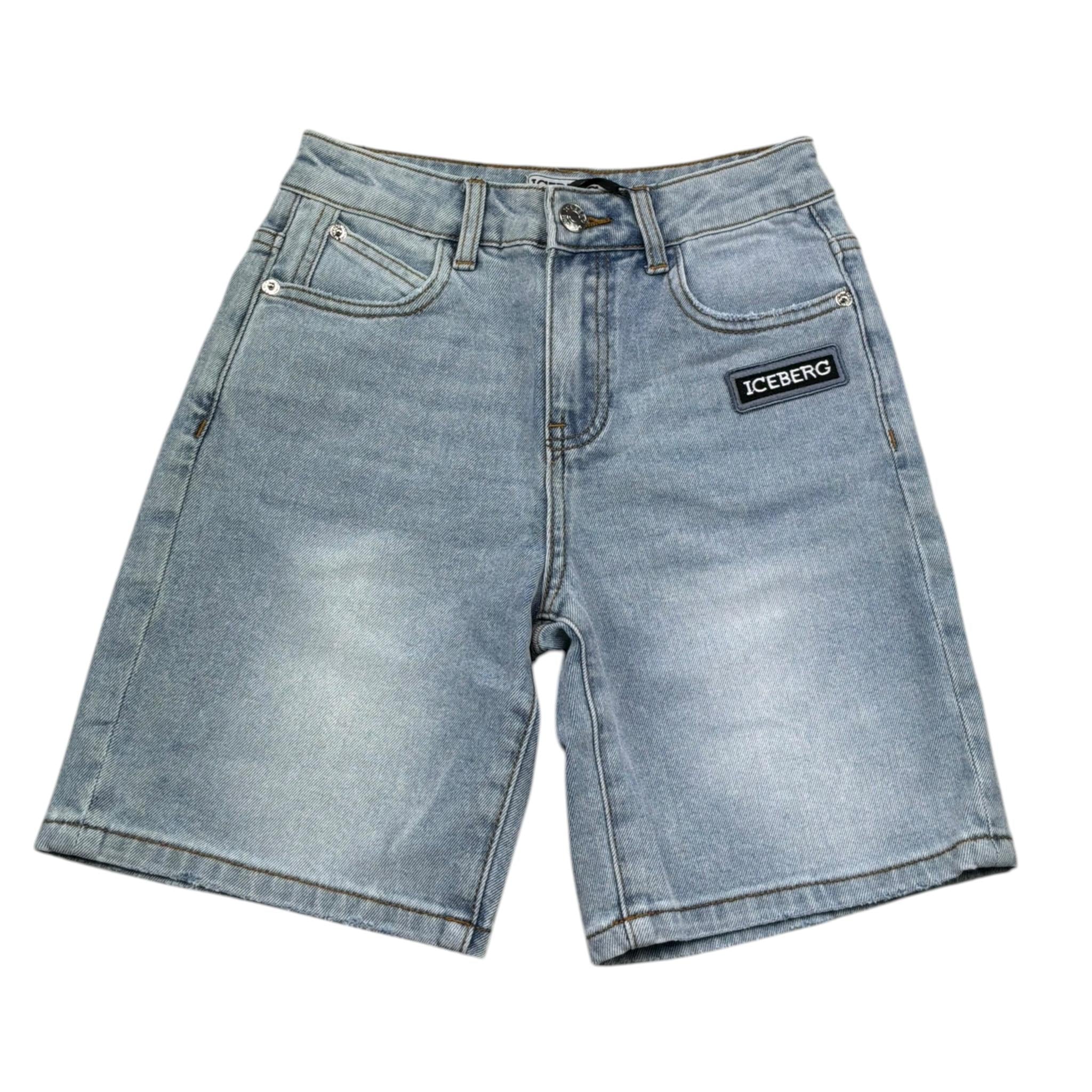 Iceberg Bermuda In Denim Tinta Unita con Stampa per Bambino BMICE5100JX AZZURRO ICEBERG 