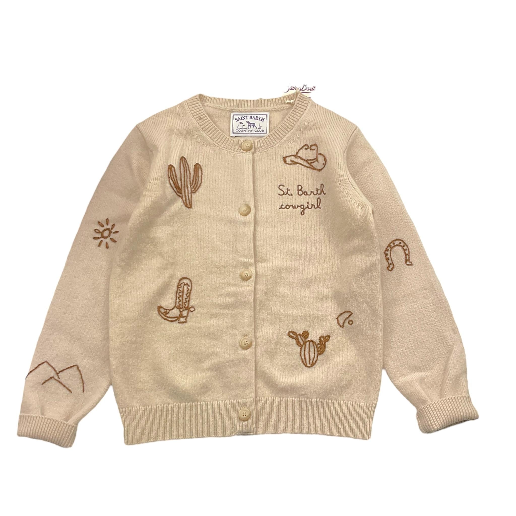 SAINT BARTH cardigan tinta unita con stampa Beige per Bambina BLL005 BEIGE SAINT BARTH 