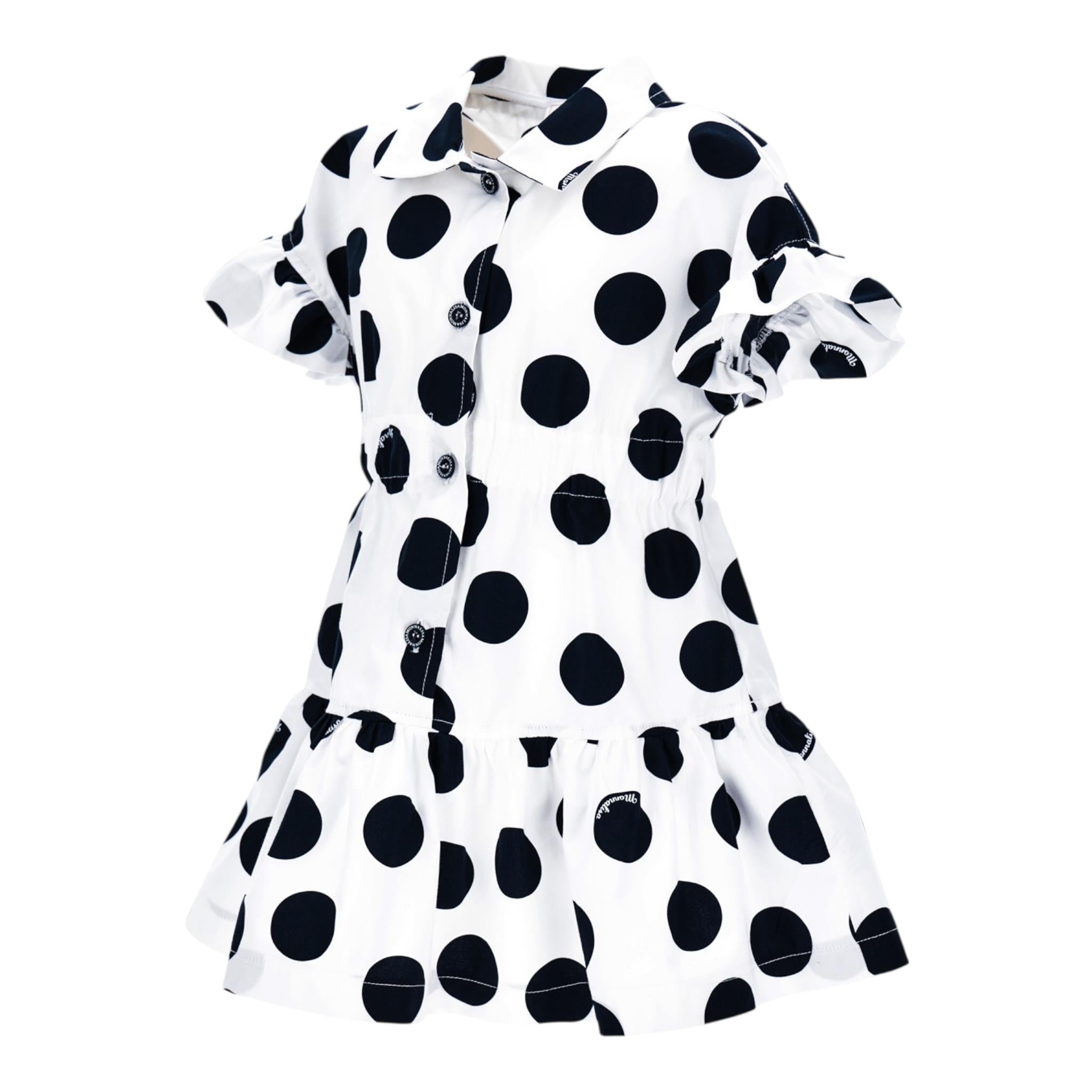 Monnalisa Abito Mezza Manica tinta unita con Stampa Pois Bianco per Bambina 11A910X BIANCO MONNALISA 