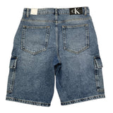 Calvin Klein Bermuda In Denim Tinta Unita con Girovita Regolabile Blu per Bambino