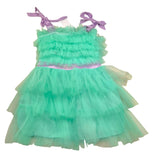 Met Abito Tinta Unita In Tulle con Logo Brillantinato per Bambina ME262 VERDE MET 