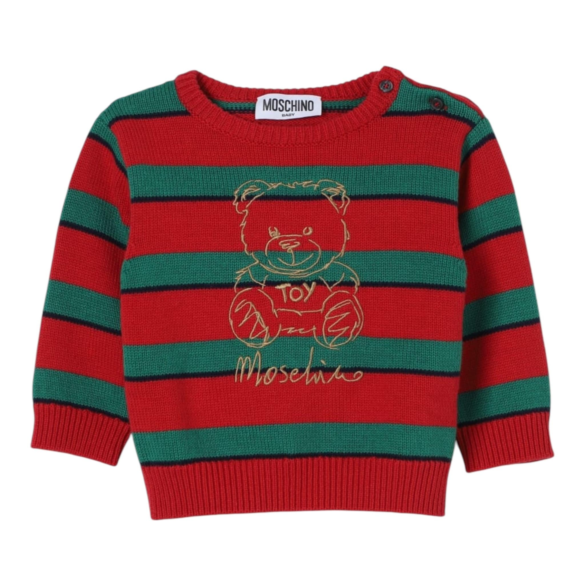 MOSCHINO maglia girocollo fantasia a righe con ricamo orso Rosso/verde per Neonato MXW00J ROSSO/VERDE MOSCHINO 