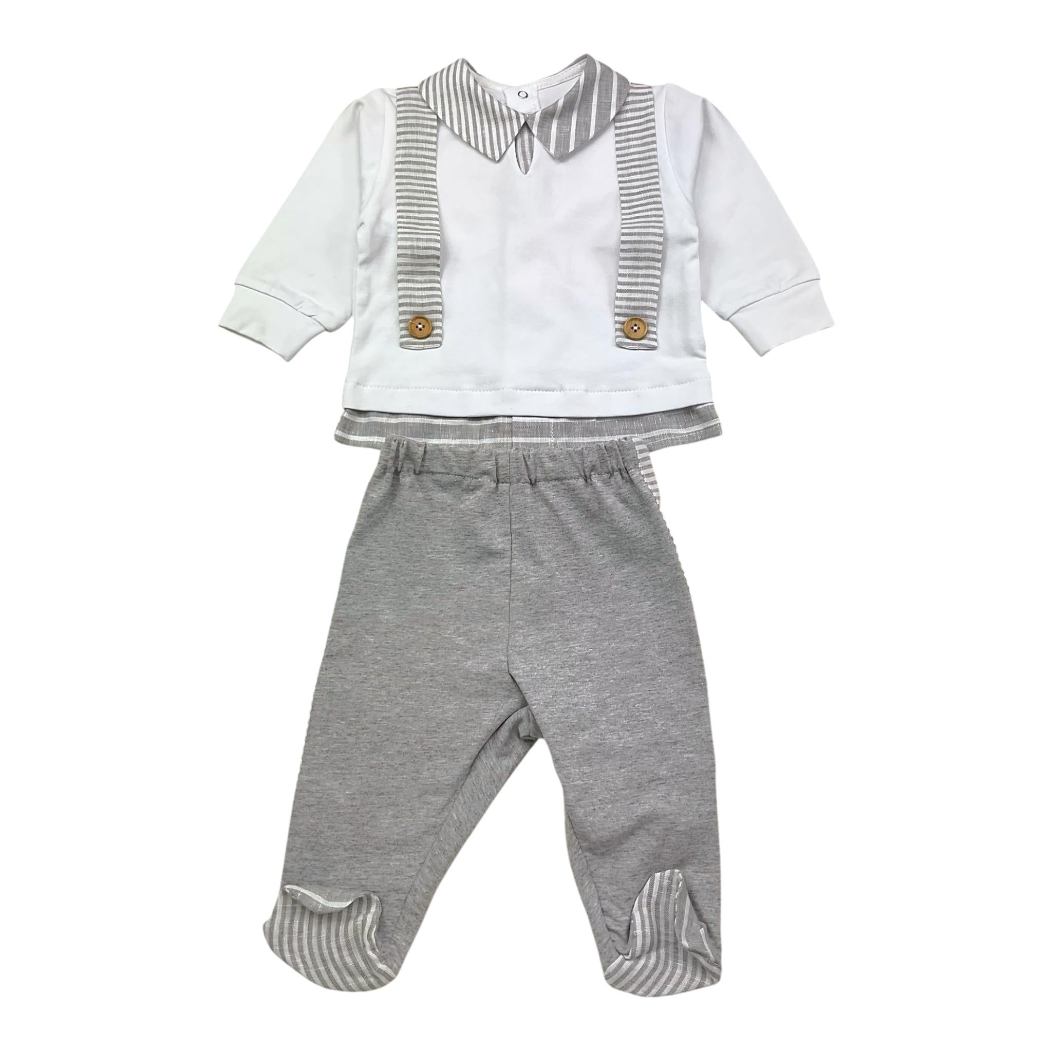 La Sartoria Dei Piccoli Completo 2 Pezzi Shirt-Ghettina Bicolore con Fantasia A Righe per Neonato LS913 BIANCO/GRIGIO LA SARTORIA DEI PICCOLI 
