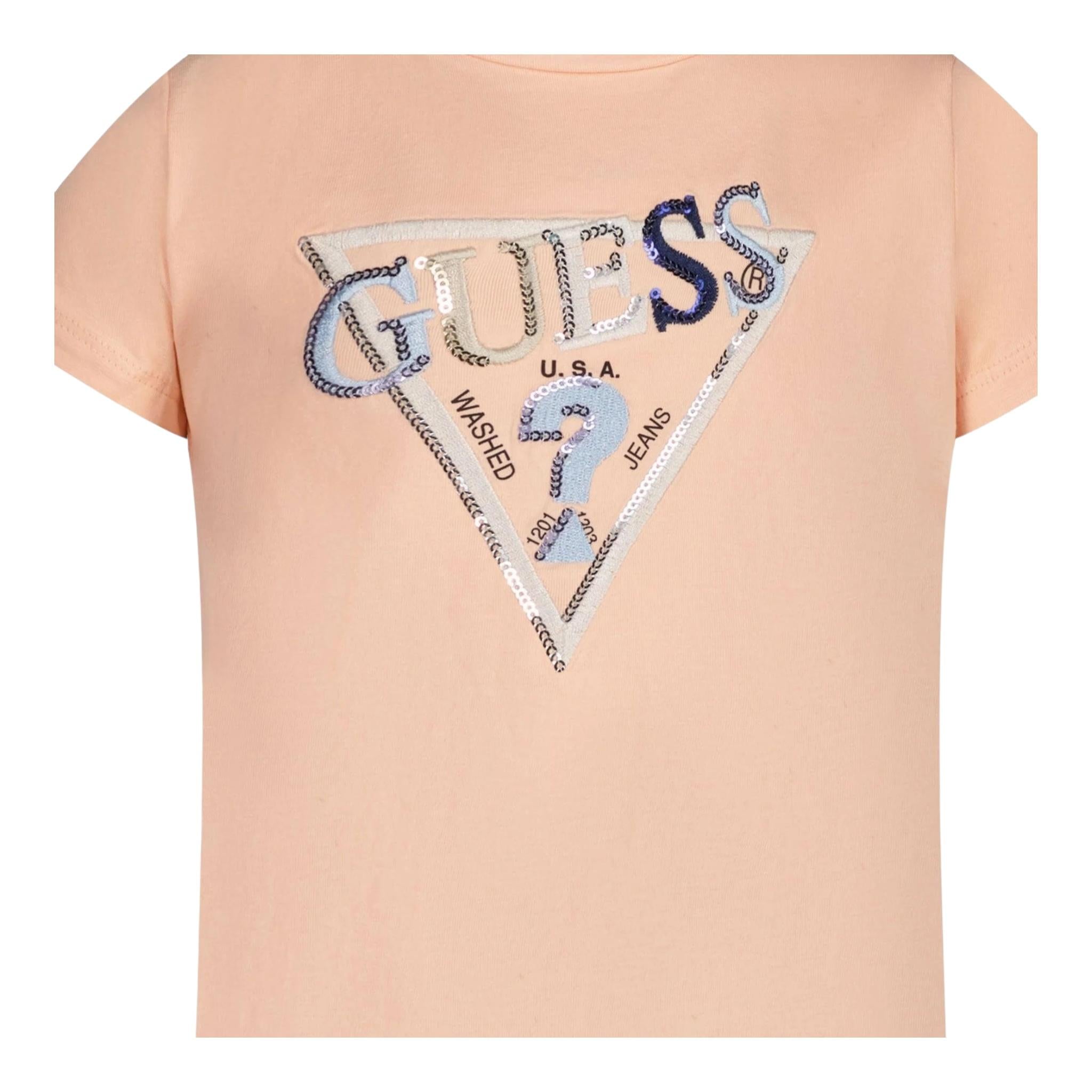 Guess T-Shirt Tinta Unita con Stampa E Paillettes per Bambina K5RI16K6YW4 PESCA GUESS 