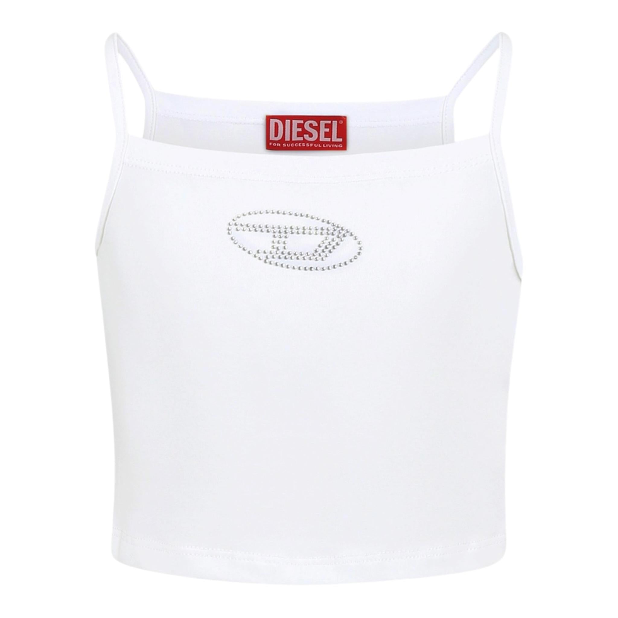 Diesel Canotta Bretelline Tinta Unita con Stampa Brillantinata per Bambina J02201XX BIANCO DIESEL 