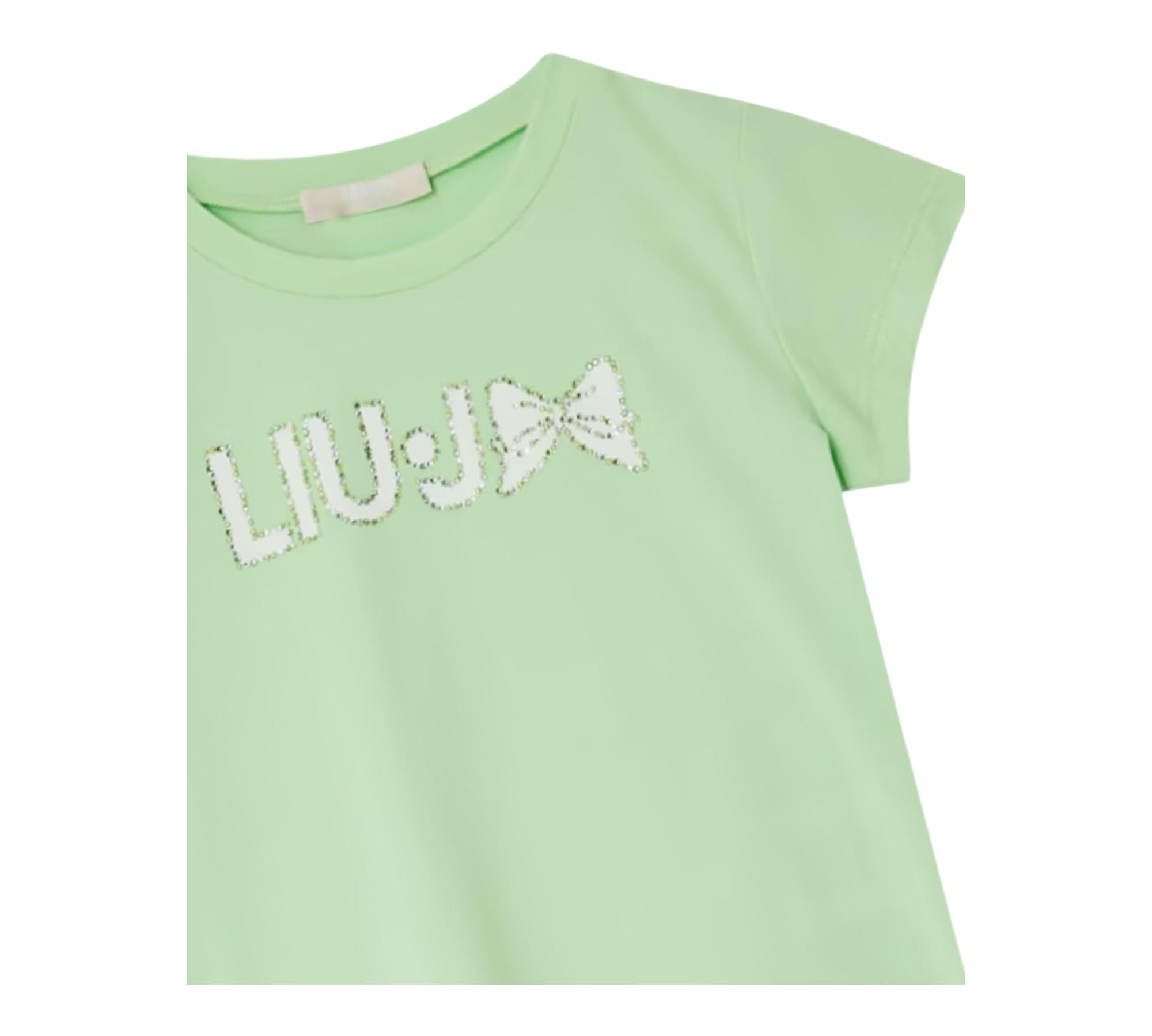 Liu Jo T-Shirt Girocollo Tinta Unita con Brillantini per Bambina KA5081XX VERDE LIU JO 